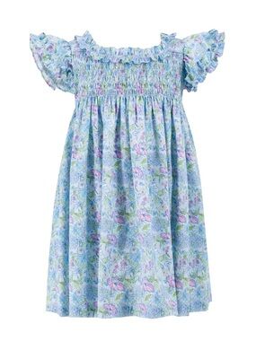 Dondolo Gardenia Girl Blue Floral Smocked Dress - 4T
